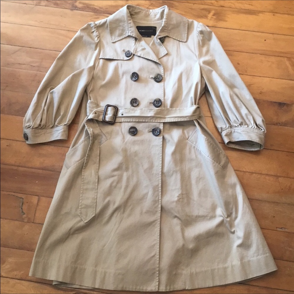 BCBG Maxazria khaki puff sleeve trench coat Tan S